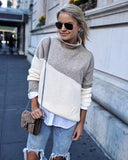 Grey Color block Mock Neck Casual Sweater
