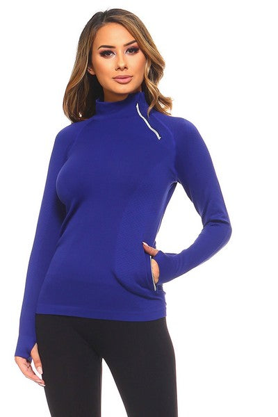 Sporty Blue Curve Hugging Pullover Jacket