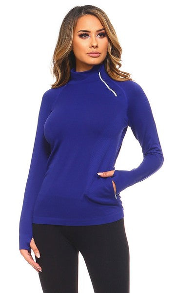 Sporty Blue Curve Hugging Pullover Jacket