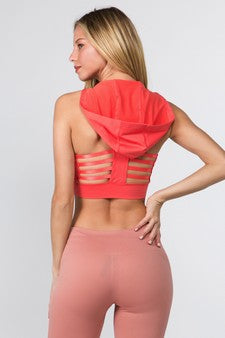 Coral Colored Racerback Sports Bra With Hoodie
