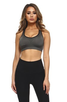Charcoal Sports Bra with Cut Out Detail at Back