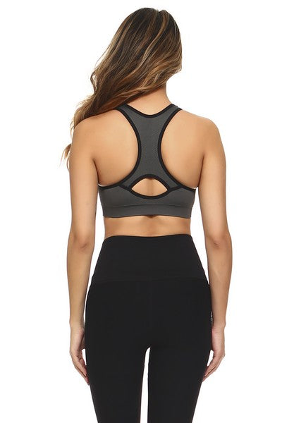 Charcoal Sports Bra with Cut Out Detail at Back