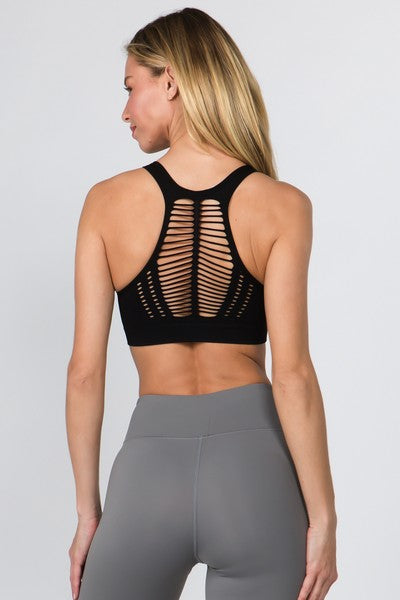 Black Macrame Cut Out Sports Bra