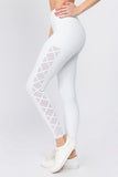 White Lace-Up Mesh Side Workout Leggings