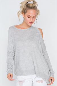 Heather Grey Asymmetrical Hem Seamed Sweater