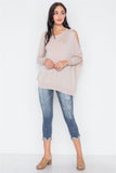 Almond Color Asymmetrical Hem Seamed Sweater