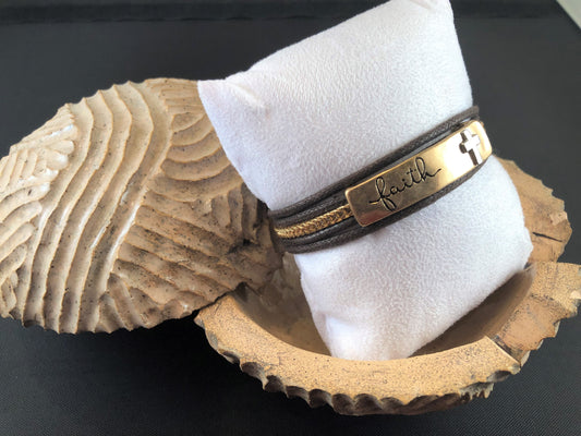 Gold tone and brown cord bracelet