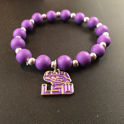 Louisiana State University, LSU beaded stretch bracelet