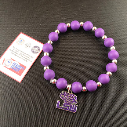 Louisiana State University, LSU beaded stretch bracelet