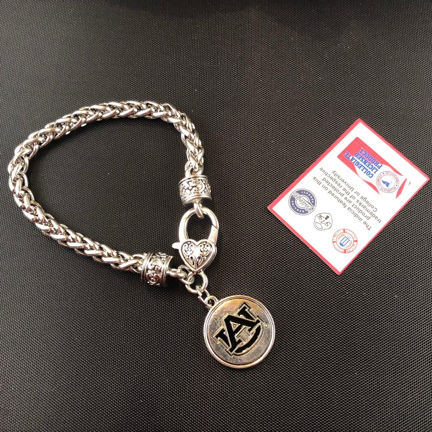 Auburn University silver tone braided bracelet