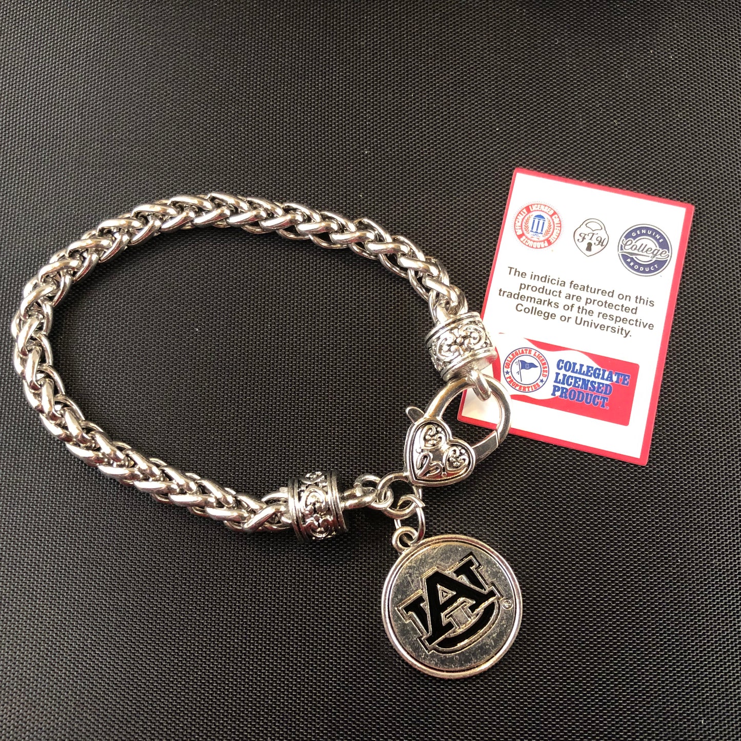 Auburn University silver tone braided bracelet