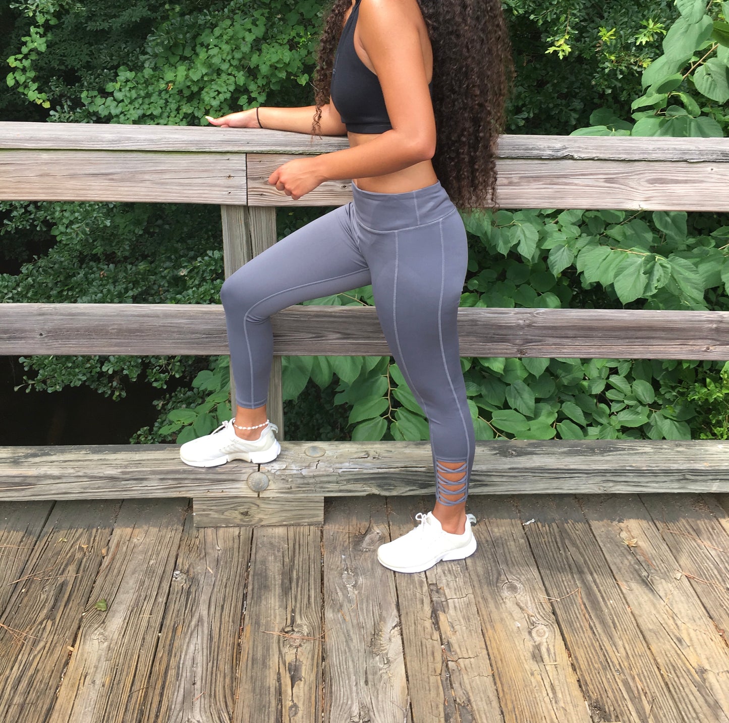 Charcoal  Criss Cross High Rise Style Leggings