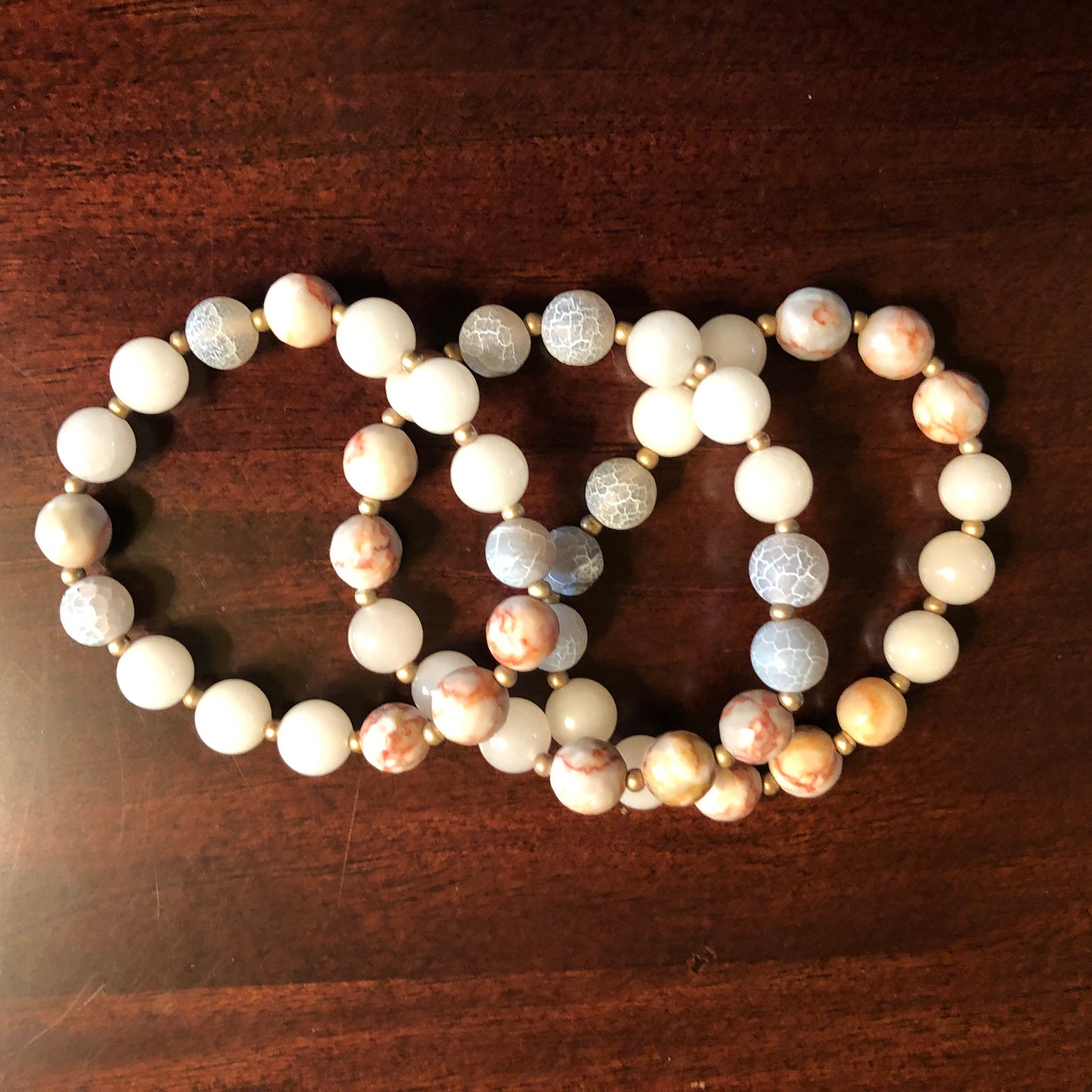 Three bracelet set with natural stone and crackle beads.