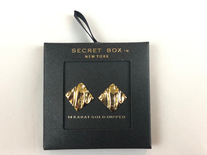 14kt Gold Dipped Hammered Rhombus Stud Earrings