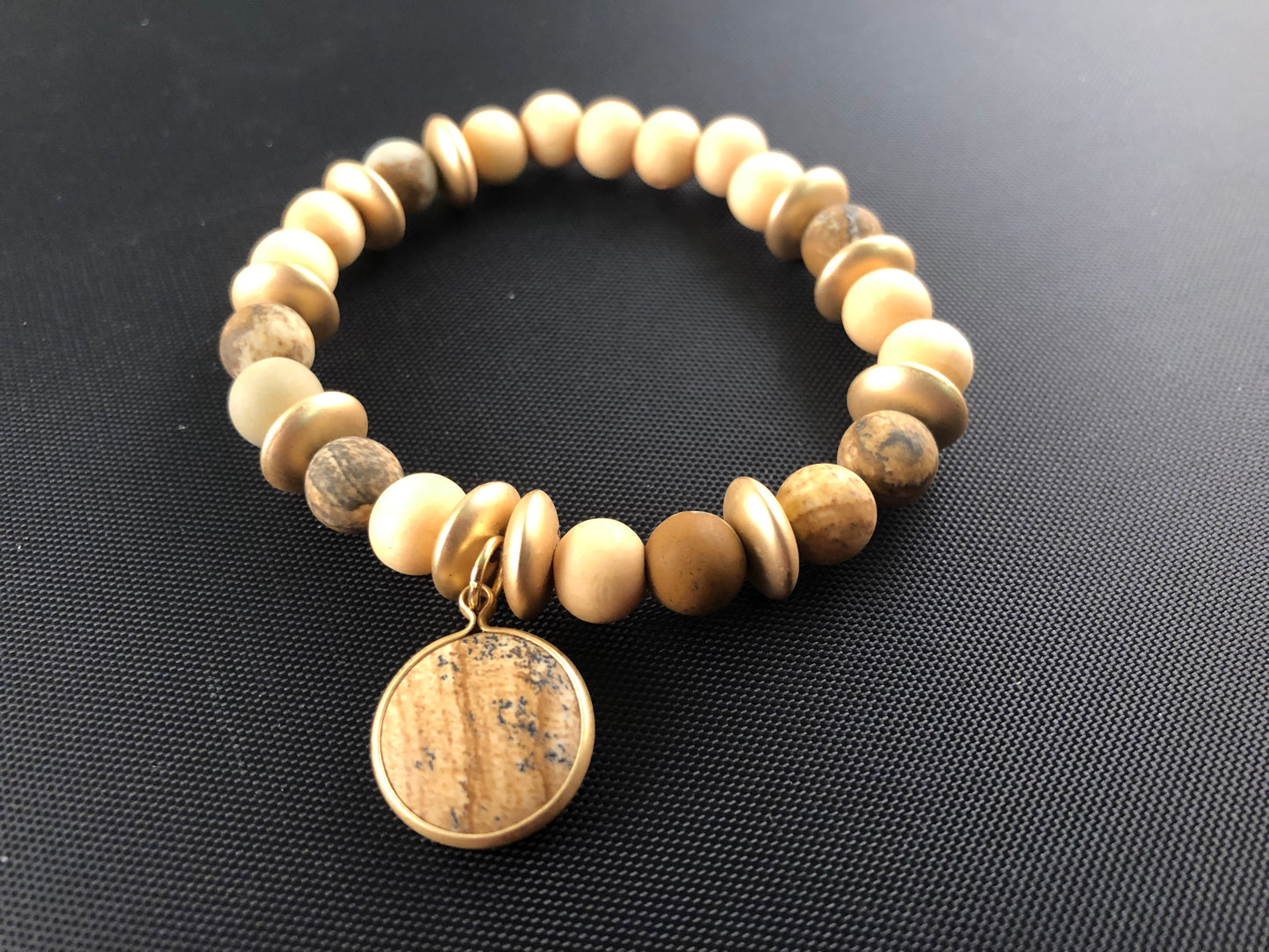 Jasper Color Natural Stone stretch wood bead bracelet