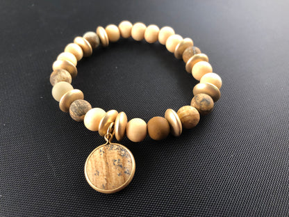 Jasper Color Natural Stone stretch wood bead bracelet