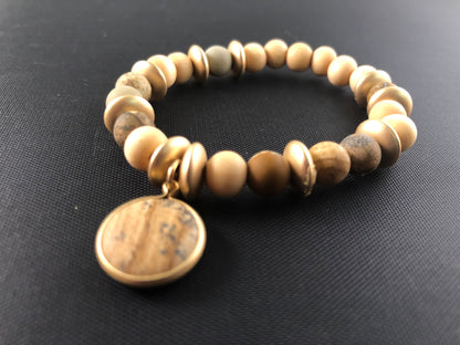 Jasper Color Natural Stone stretch wood bead bracelet