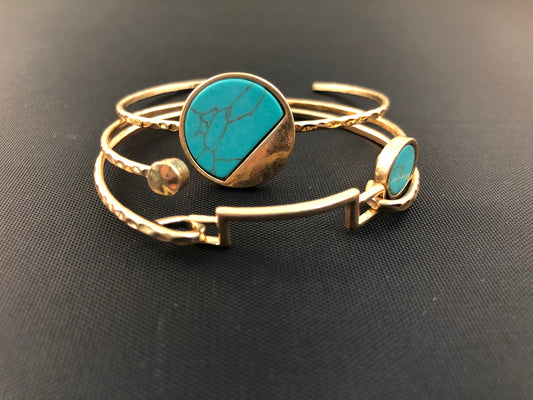 Turquoise three piece bracelet set