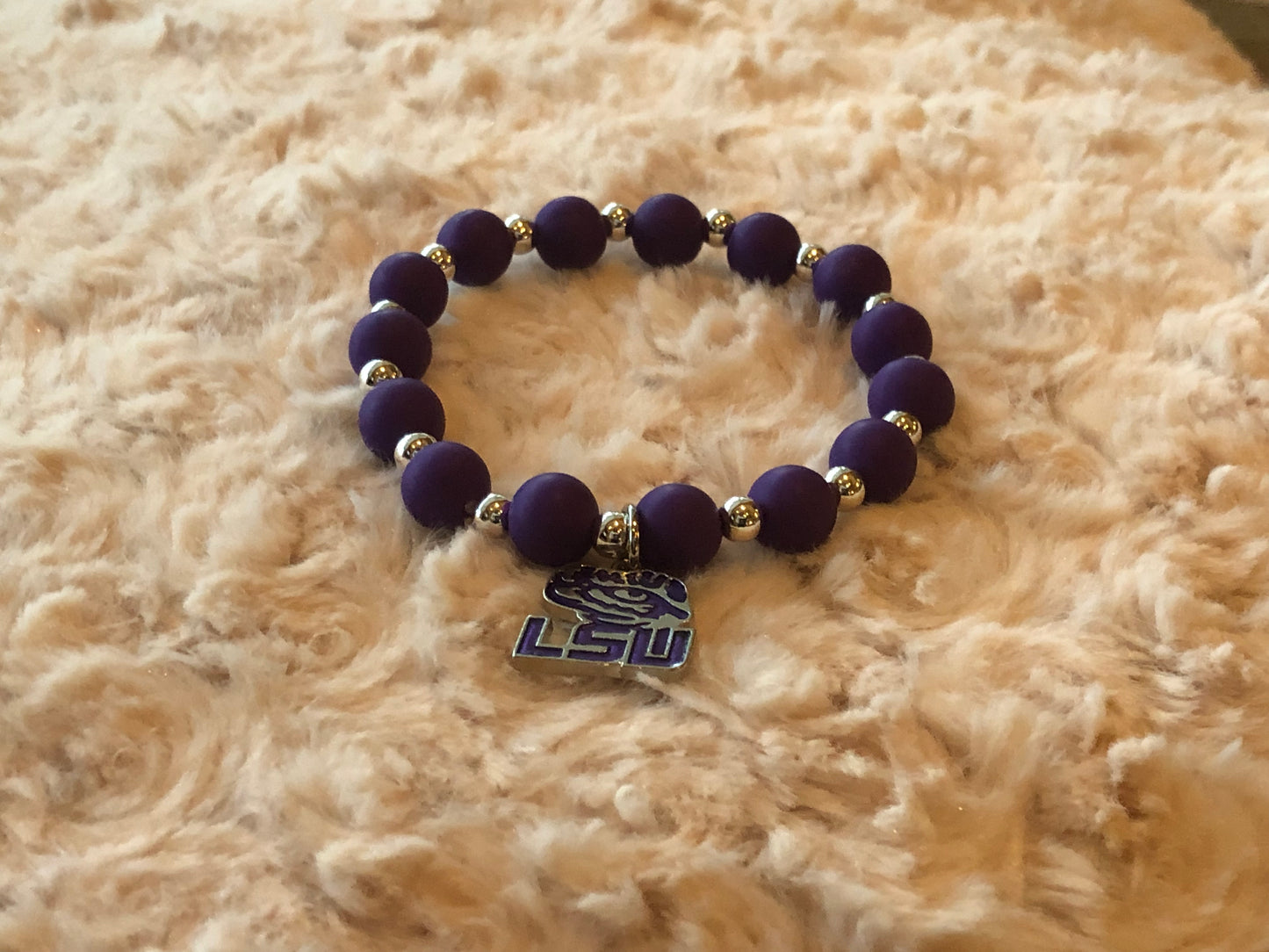 Louisiana State University, LSU beaded stretch bracelet