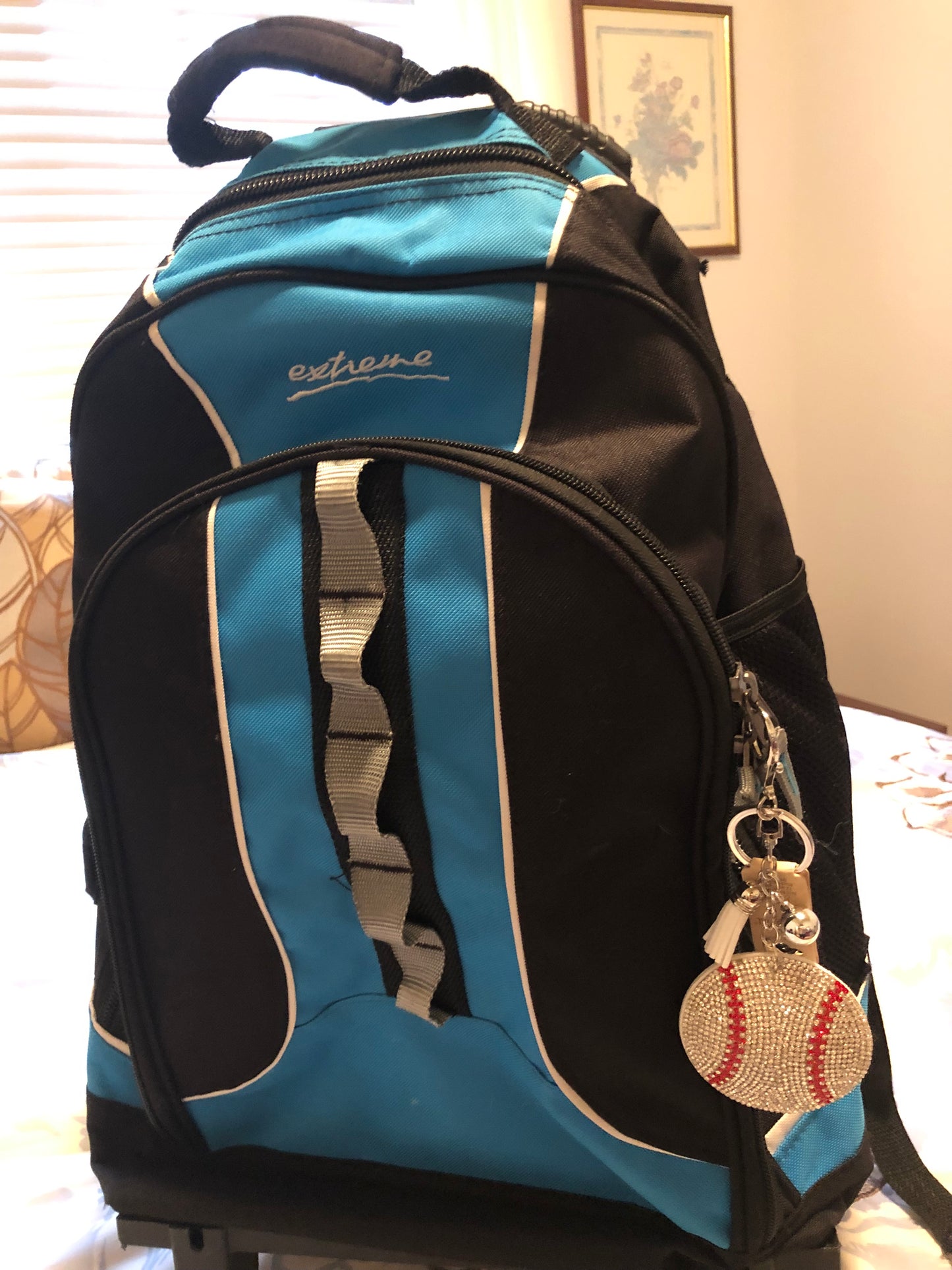 Rhinestone baseball keychain or bag charm