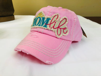 Mom Life vintage style ball cap with washed-look