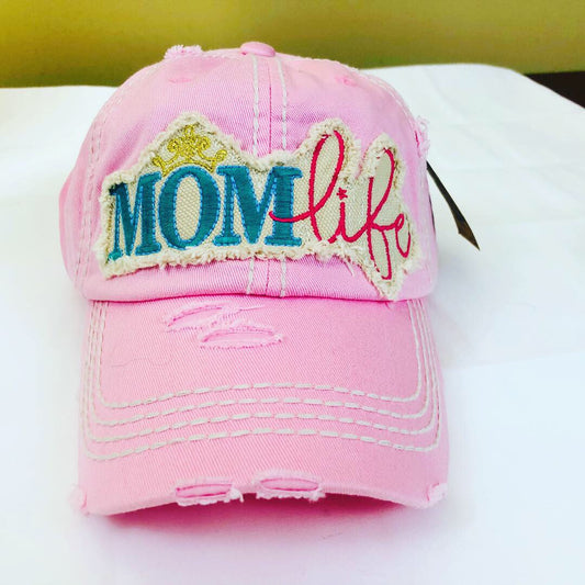 Mom Life vintage style ball cap with washed-look
