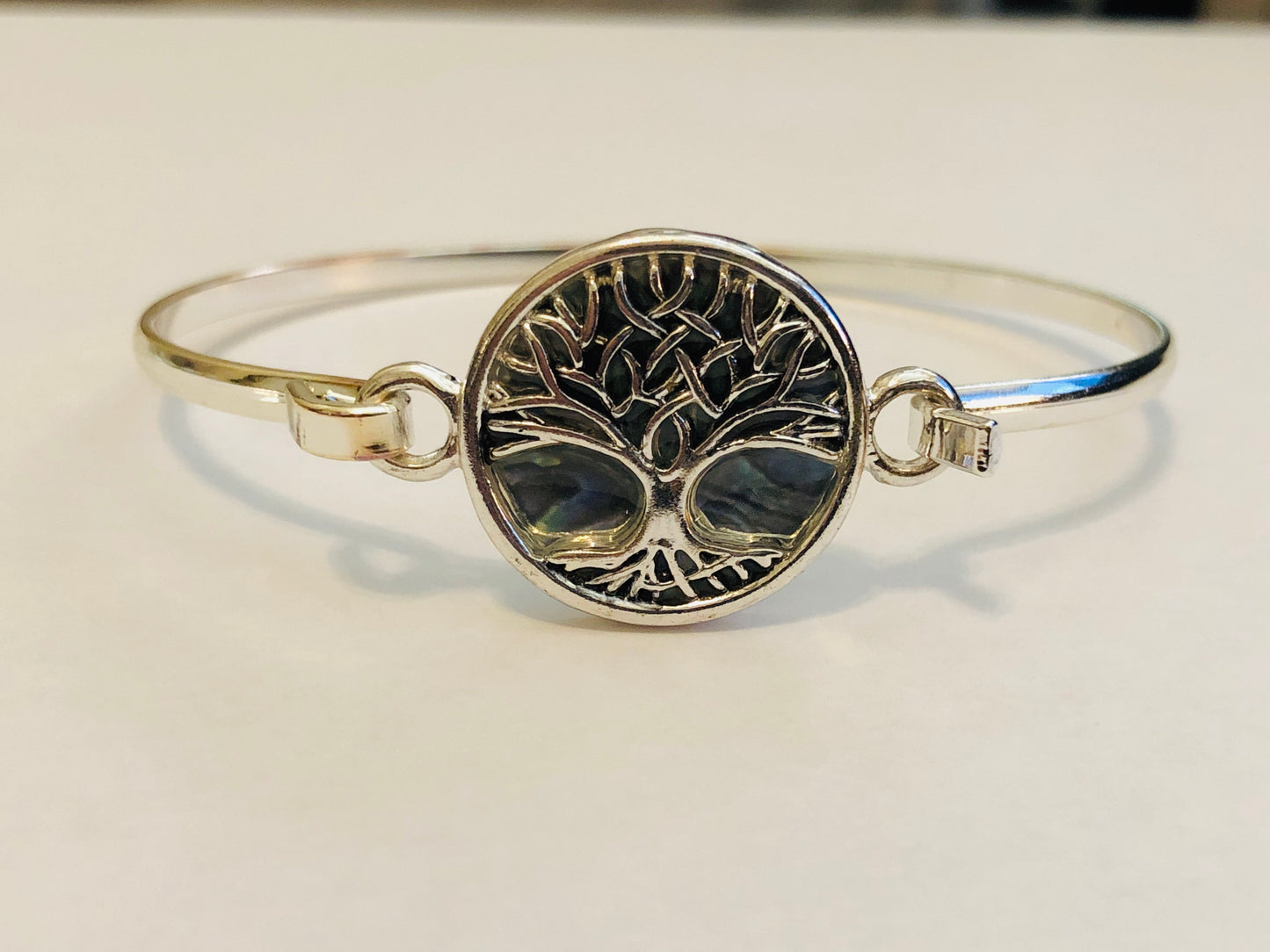 Tree of life silver tone metal bracelet