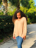 Sand Taupe Knit v-neck casual solid long sleeve sweater