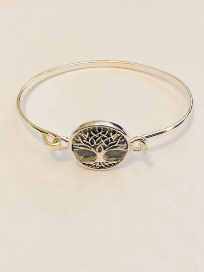 Tree of life silver tone metal bracelet