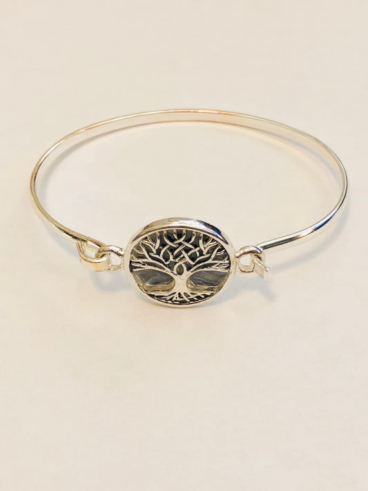 Tree of life silver tone metal bracelet