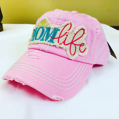 Mom Life vintage style ball cap with washed-look