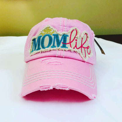 Mom Life vintage style ball cap with washed-look