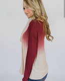 Red Gradient round neck loose fit casual top