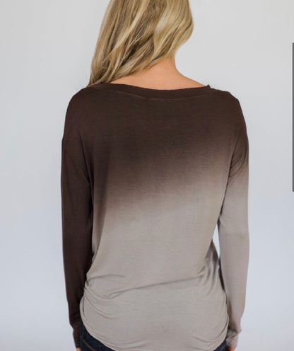 Brown Gradient round neck loose fit casual top